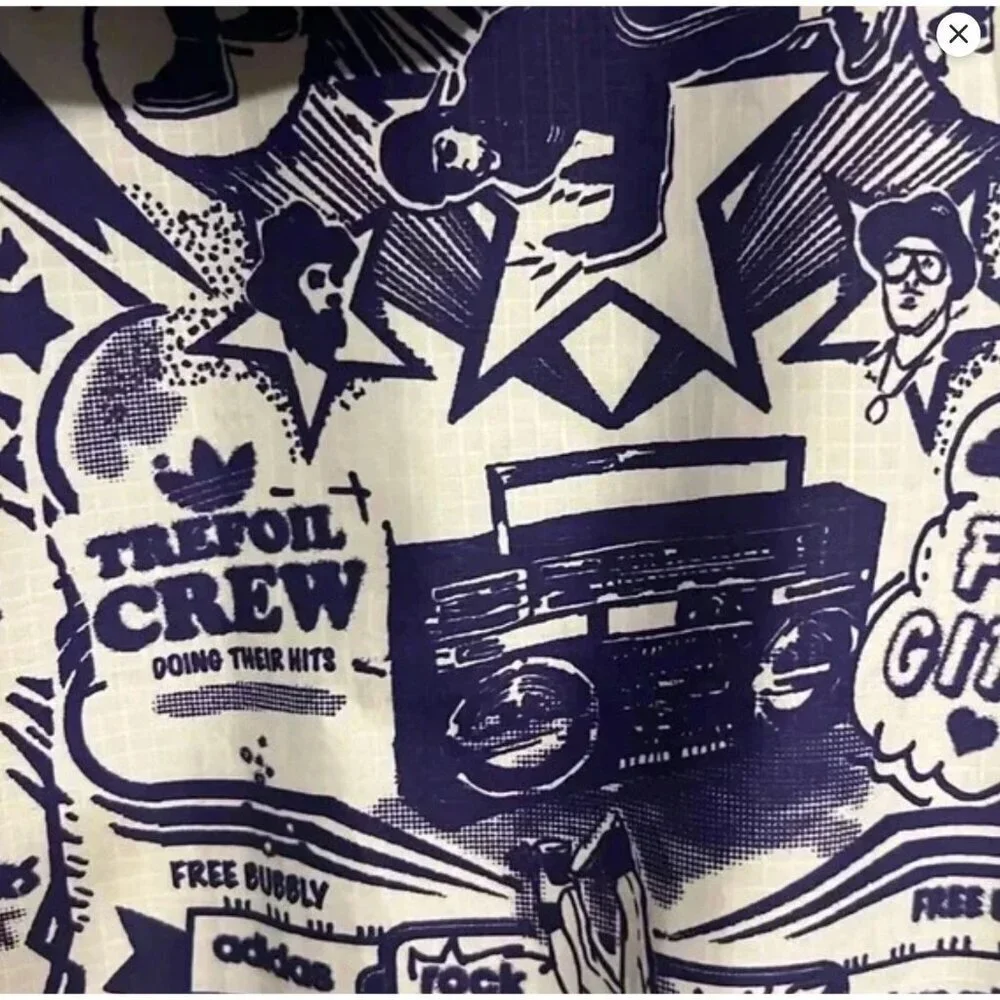 RARE Adidas XL Mens Graphic Hoodie Jacket In Purple & White Polyester With Draws